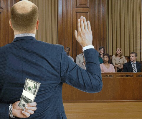 witness holding stack of bills behind his back