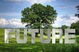 Future spelled out with tree and landscape behind