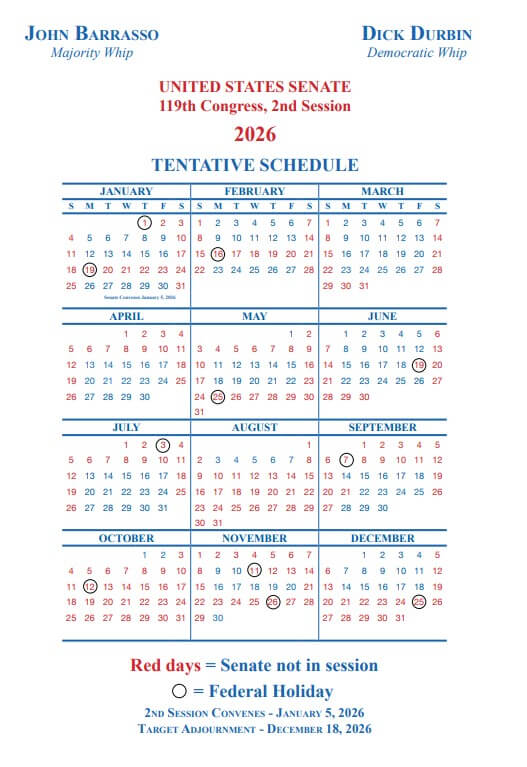 2026 Senate Floor Schedule